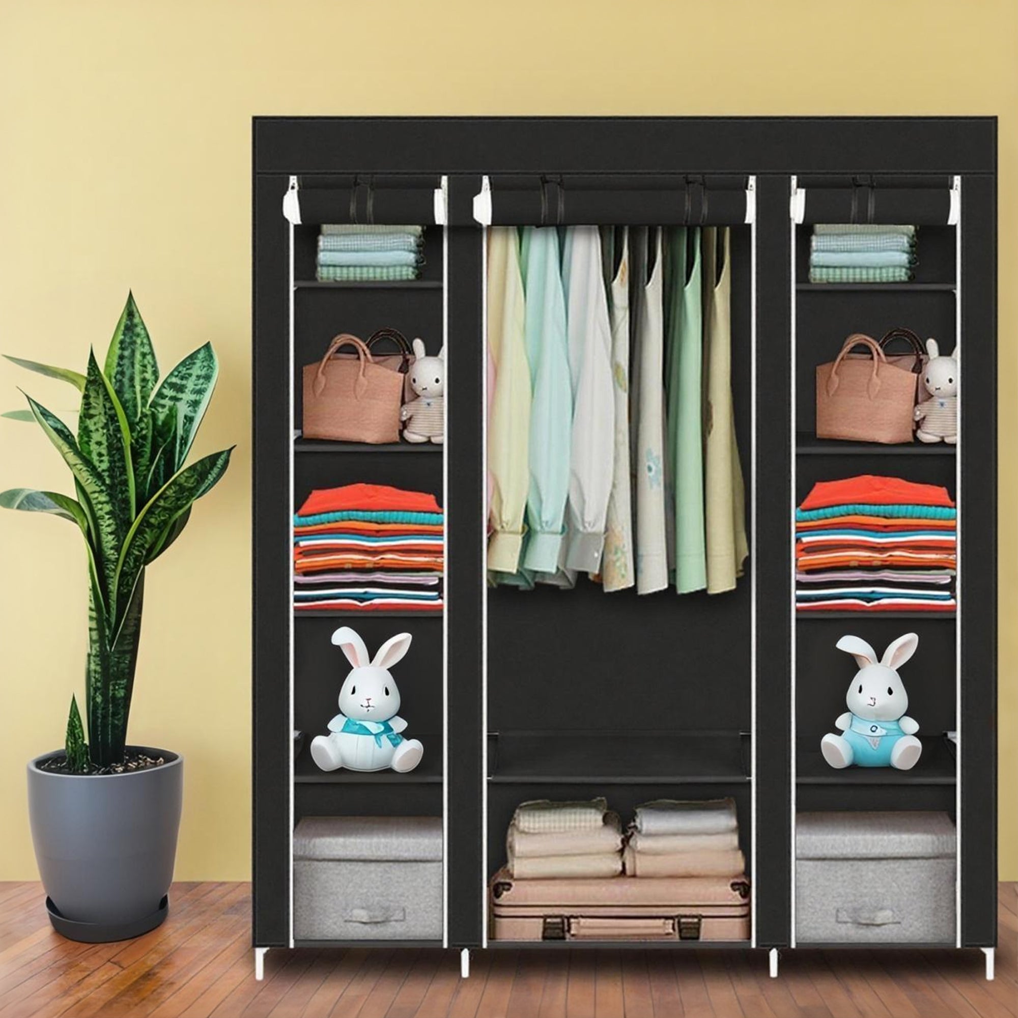 Furnipuzzle Portable wardrobe storage organizer. It has a metal hanging rack combined with non - woven fabric, perfect for the bedroom