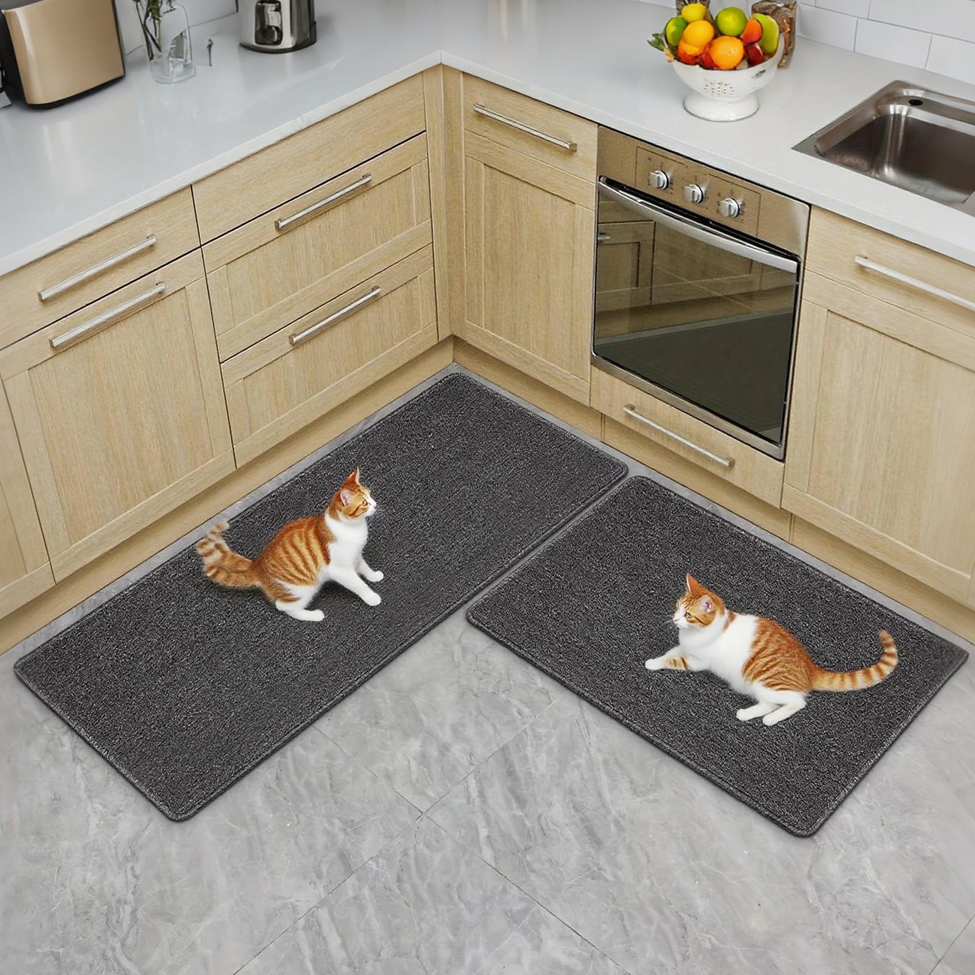 Furnipuzzle Two rolls of floor mats. The sizes are 3.94×1.44 ft and 2.62×1.44 ft respectively. These mats are stain - resistant, easy to clean, non - slip, and can relieve fatigue. They are suitable for various spaces.
