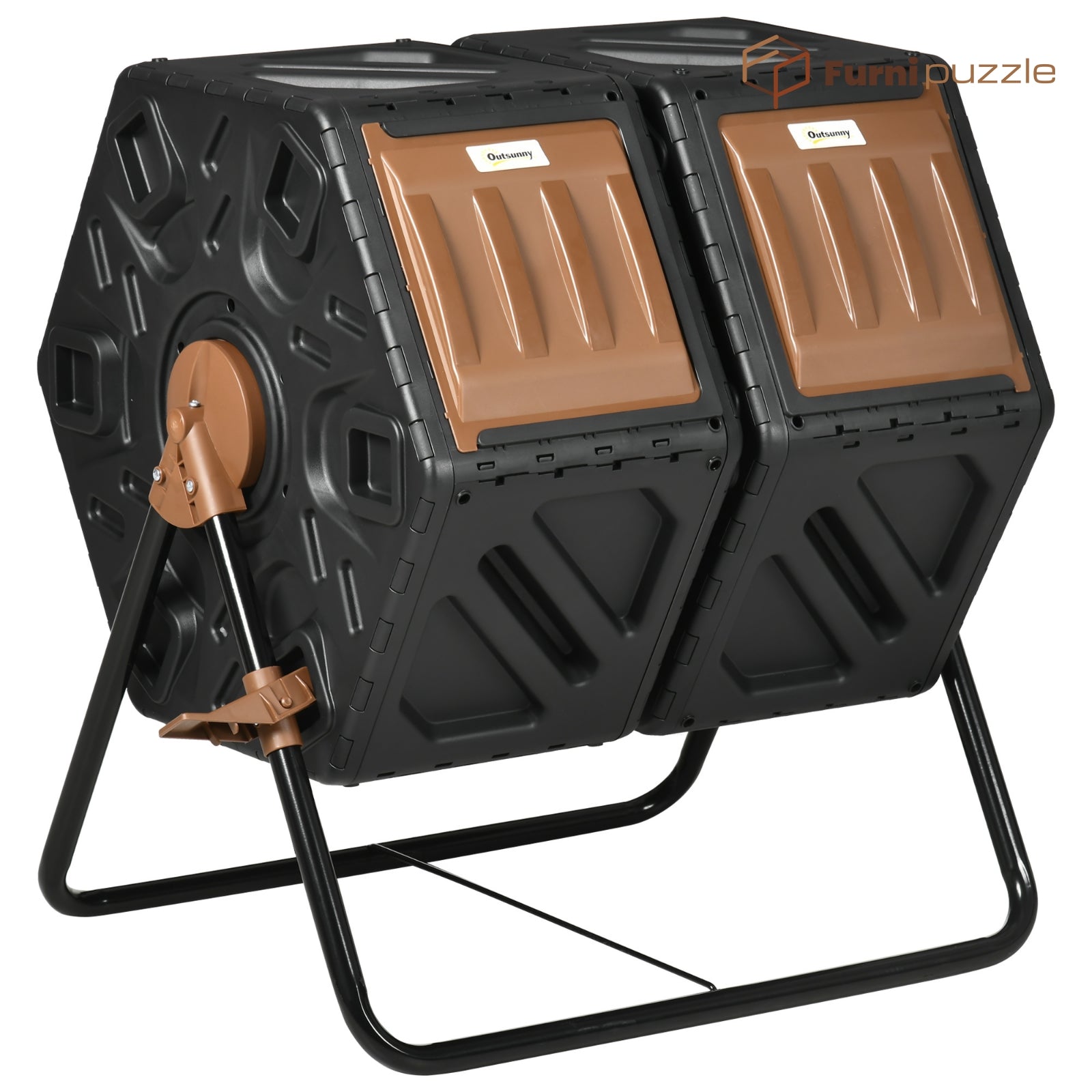 Furnipuzzle Creative Compost Bin with Dual Chambers-Black PP Material,Wheeled Design for Courtyard and Backyard Use