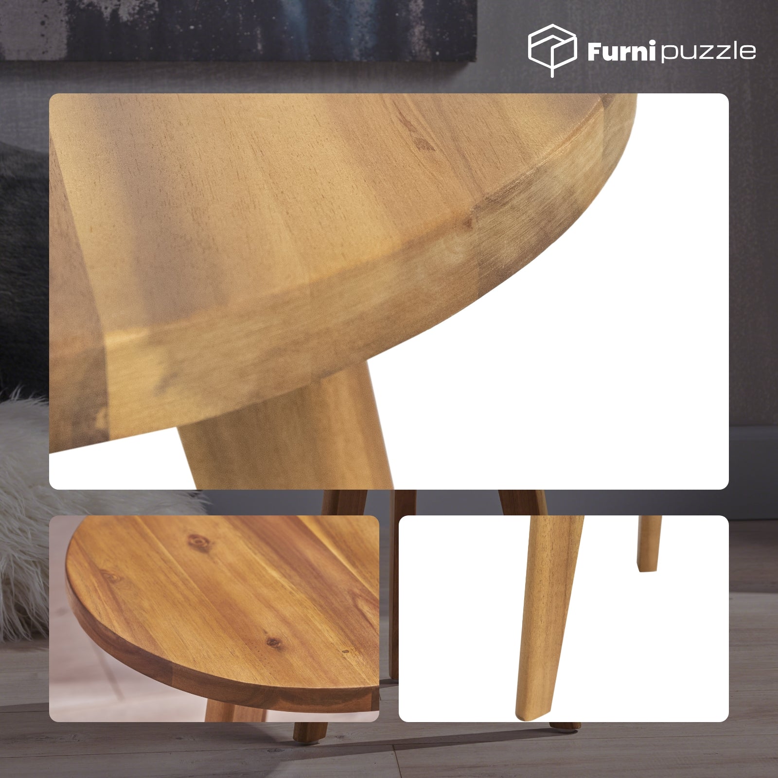 Furnipuzzle Minimalist Solid Wood Small Coffee Table - Eco-Friendly Design for Reception Areas