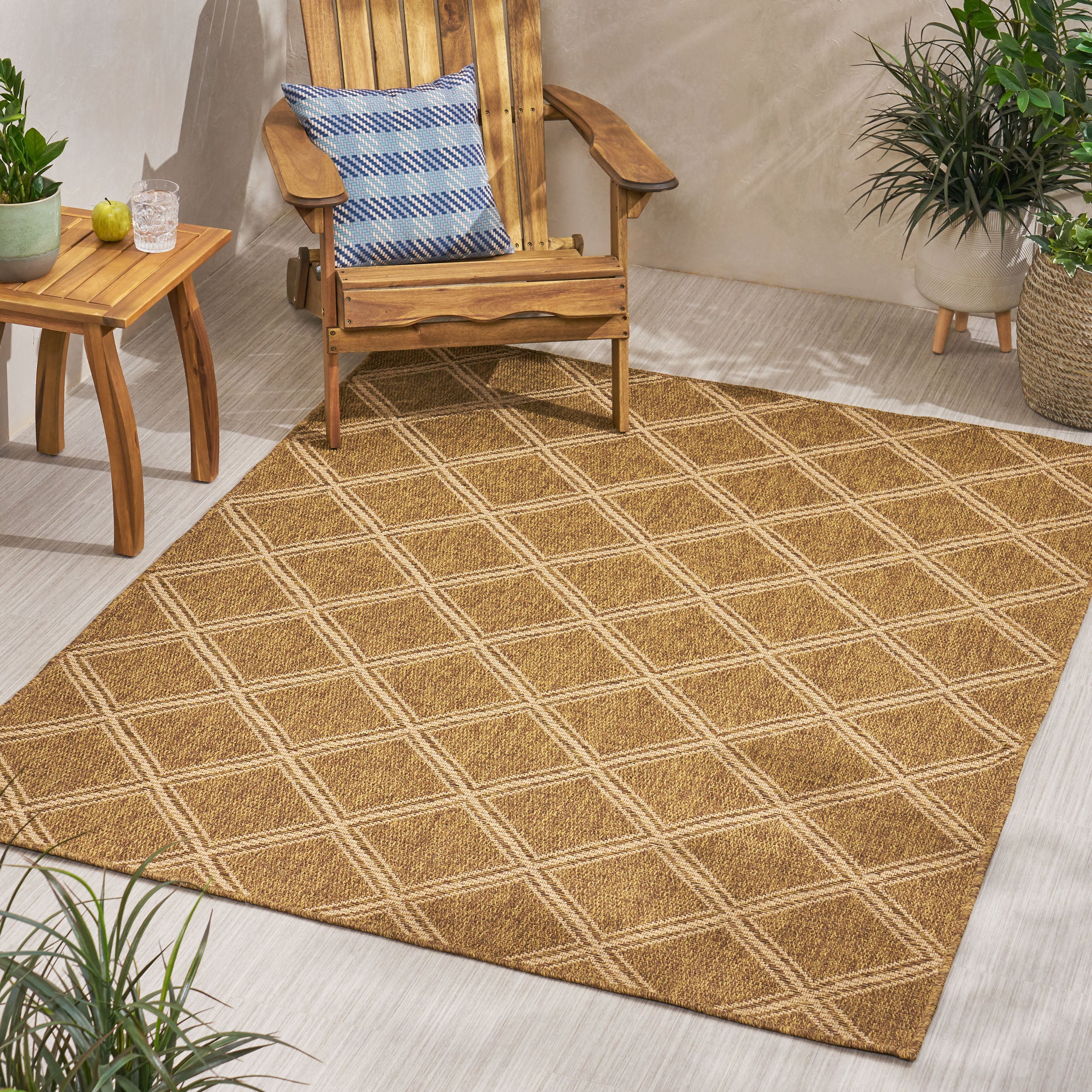 Furnipuzzle Earth - Toned Diamond Grid Rug，Size: 84" X 63"