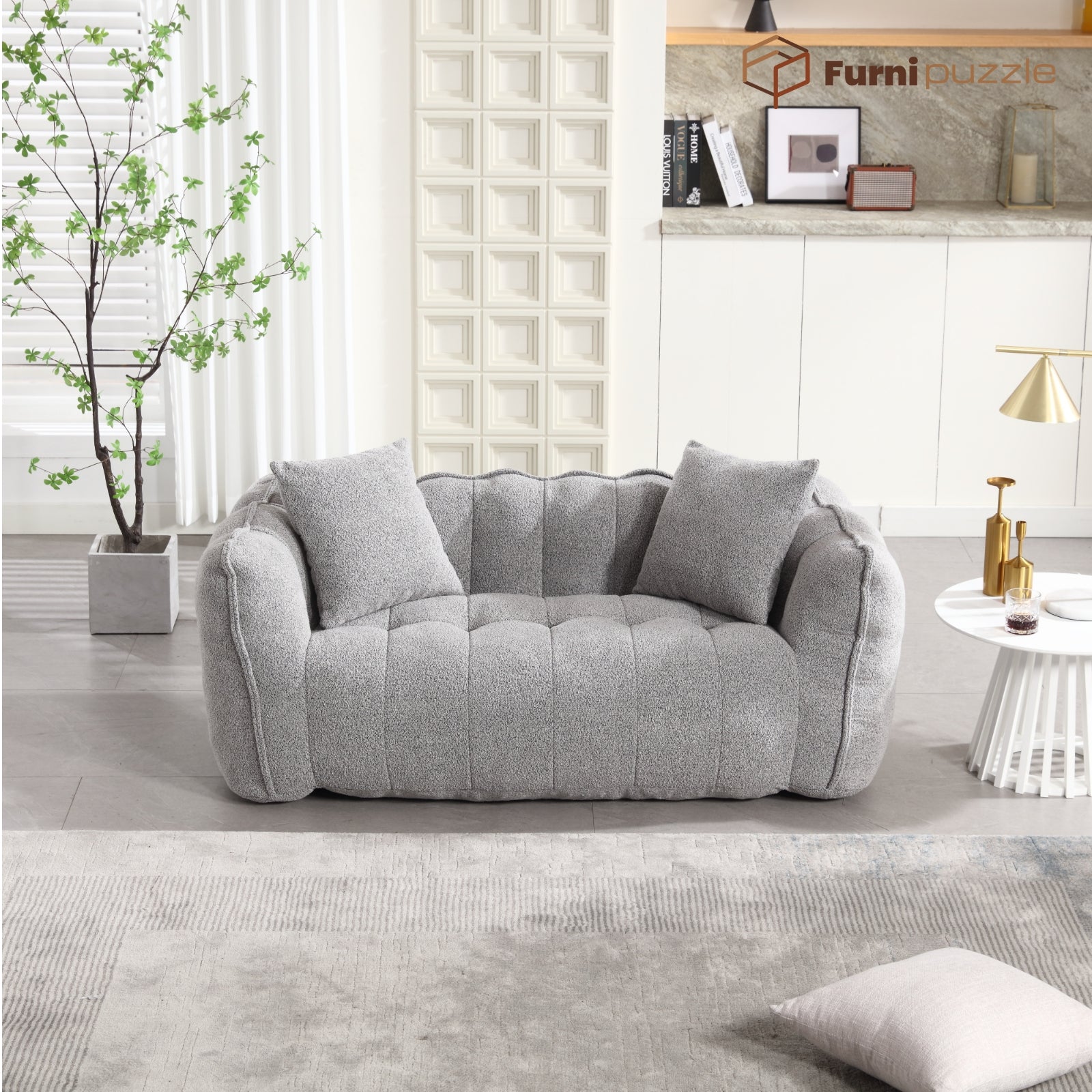 Bean Bag Sofa Chair Flannel Loveseat Lazy Floor Sofa Couch With 2 Pillows